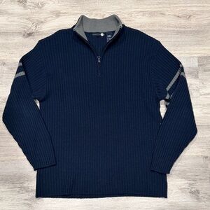 Men's Navy Blue and Grey Quarter-Zip Sweater